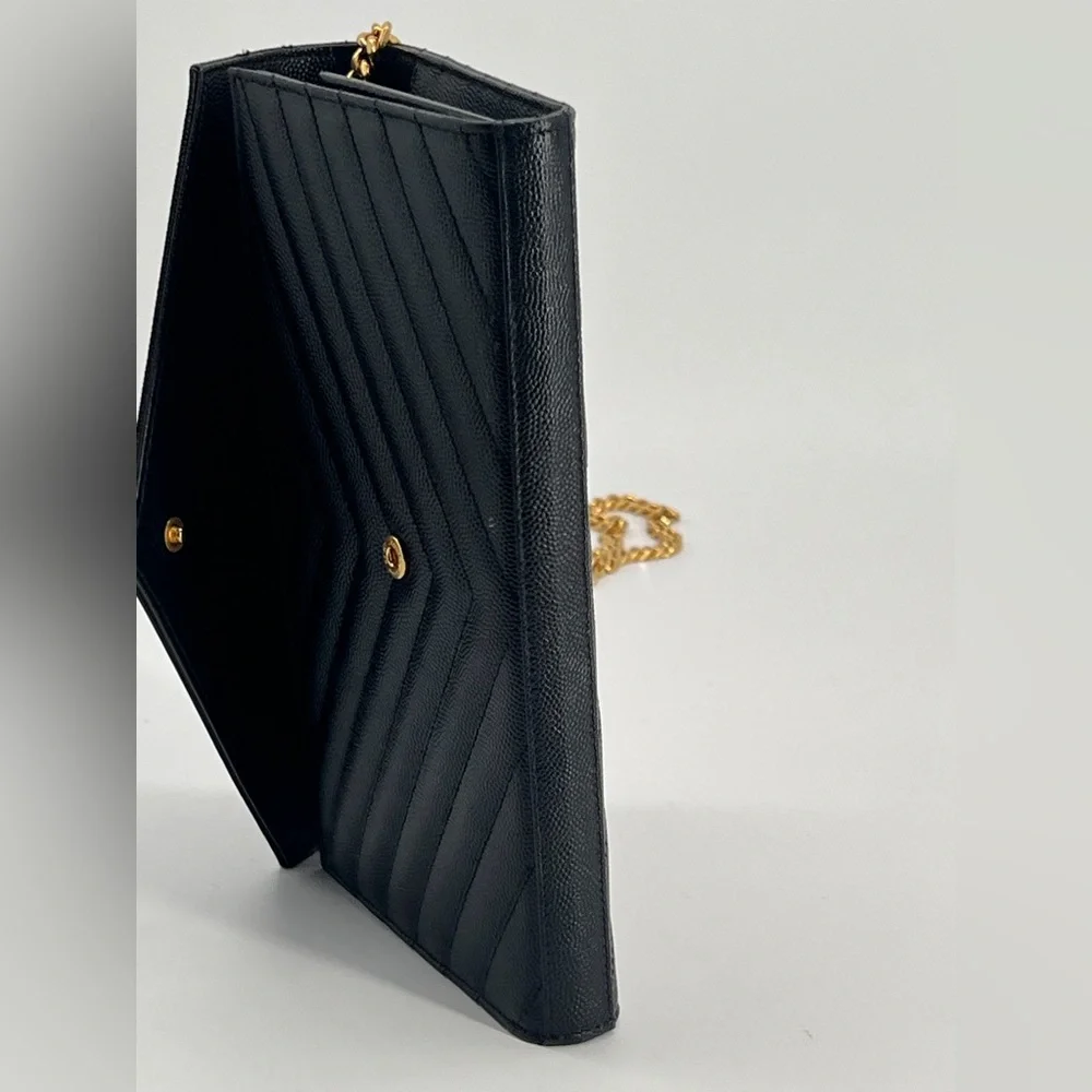 Saint Laurent Cassandre Matelasse Black Leather Wallet On Chain - Picture 8 of 12